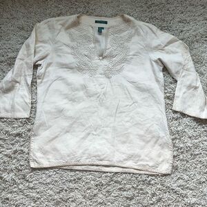 Lauren Ralph Lauren Green Label Embroidered Popover Linen Tunic Women’s Natural